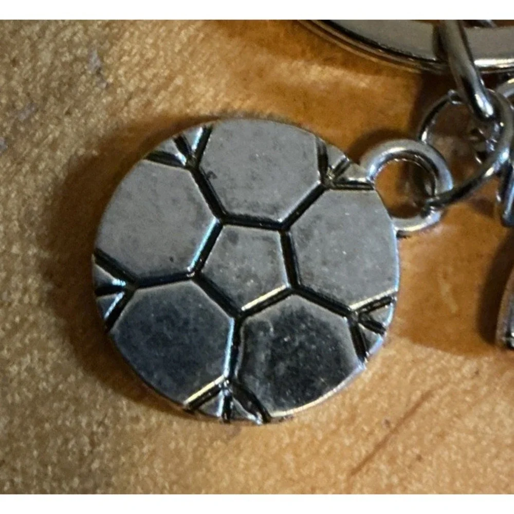 Soccer Ball Keychain Silver Tone w/ Jersey I Love Soccer‎ I Heart Soccer Shoe